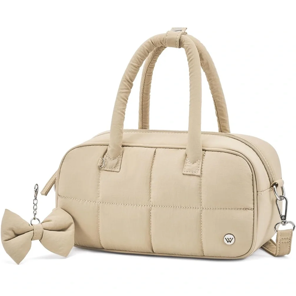WestBronco- Tan Nylon Quilted Handbag with Bow charm